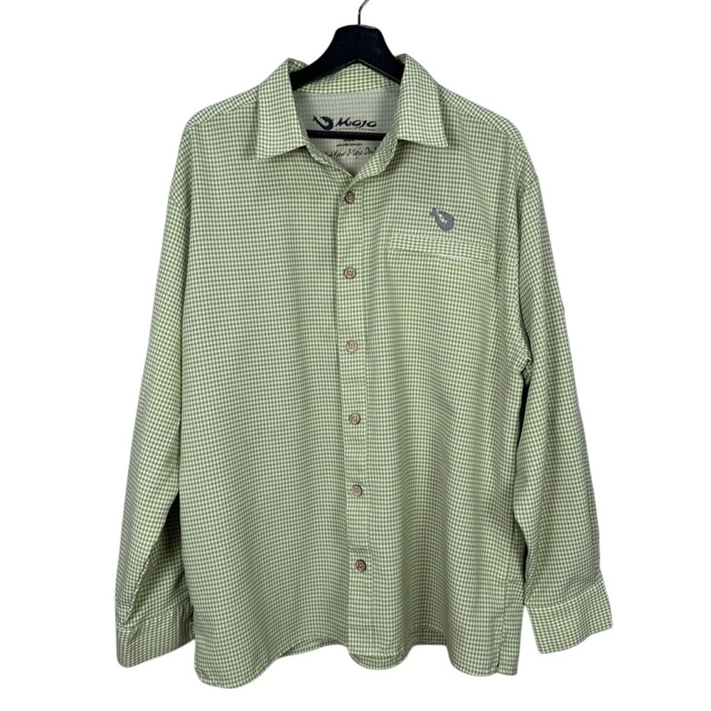 Mojo Sportswear Mens Green Gingham Button Down Shirt Embroidered Logo Size L‎